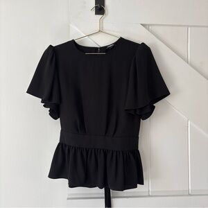 Express Women’s Black Blouse Ruffle Flutter Sleeve Peplum Waist Size Medium